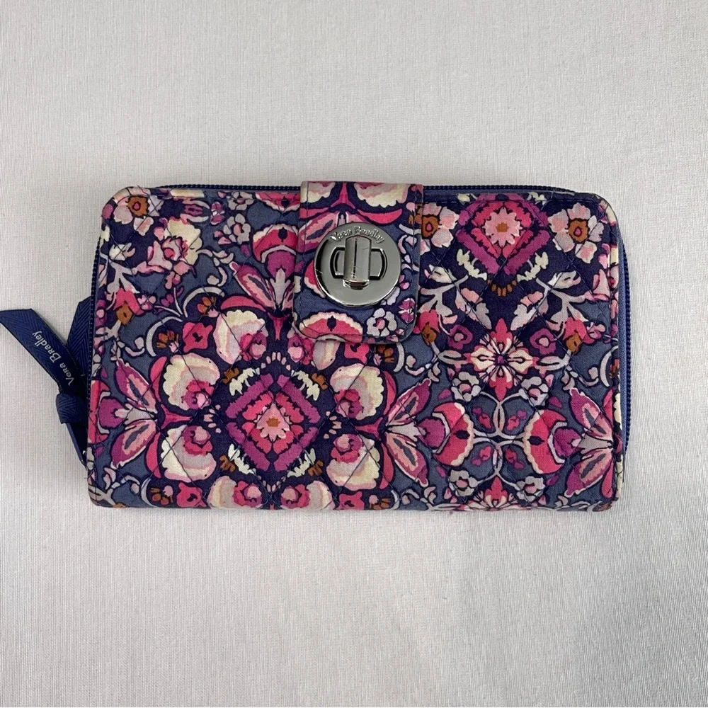 Vera Bradley Turn Lock RFID Full Size Wallet  Magenta Medallion print